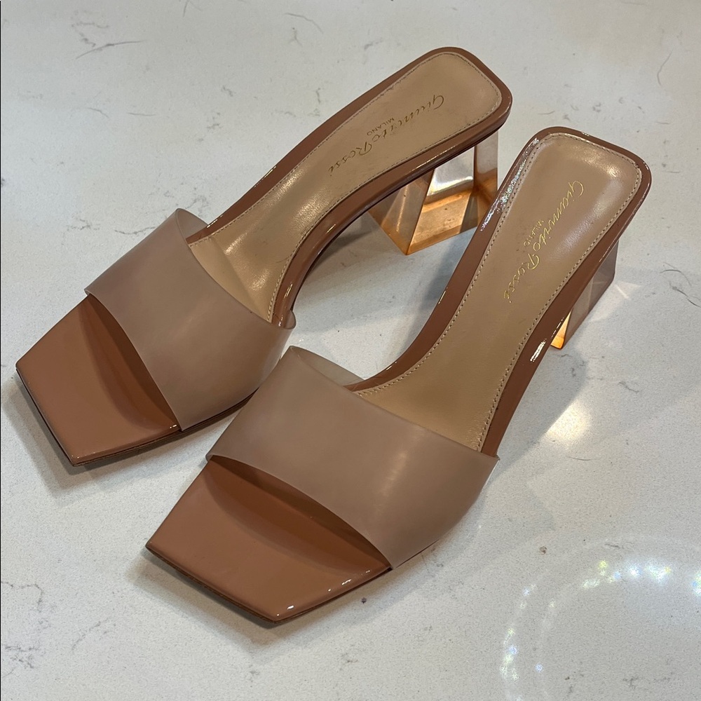 Gianvito Rossi Nude/Tan Block Heel Slide Sandals